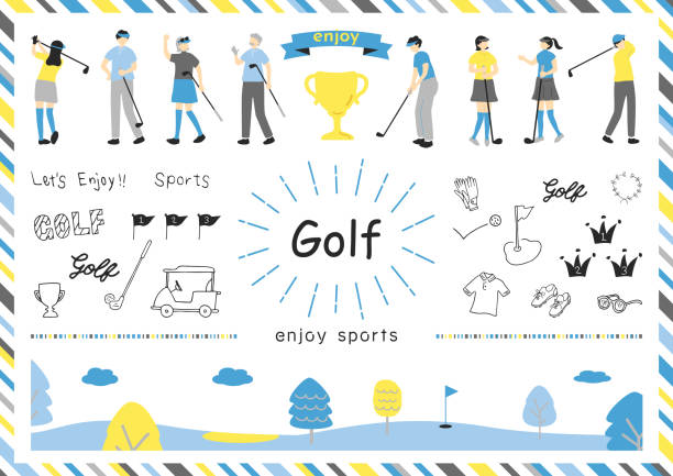 illustrazioni stock, clip art, cartoni animati e icone di tendenza di l'illustrazione di persone che si godono il golf - golf golf club golf course teeing off
