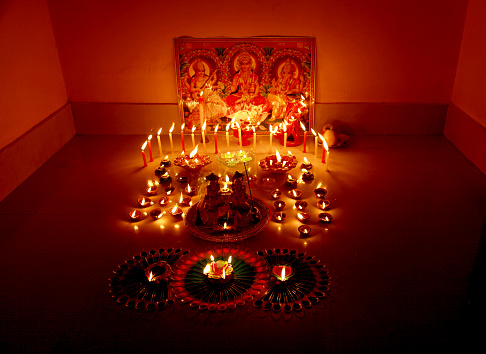 Lakshmi Puja is a Hindu occasion for the veneration of Lakshmi, the goddess of prosperity and the supreme goddess of Vaishnavism. The occasion is celebrated on the amavasya in the Vikram Samvat Hindu calendar month of Ashwayuja or Kartika, on the third day of Deepavali in most part of India.