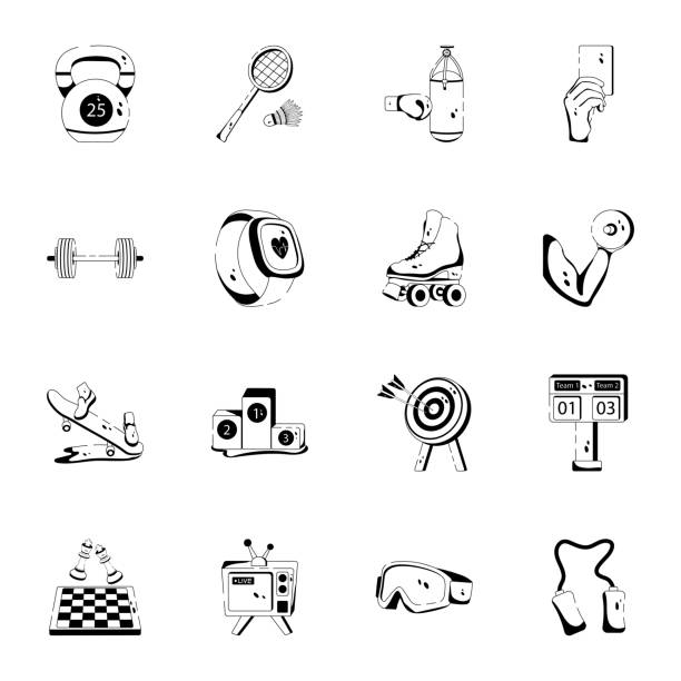 trendige sammlung von sportgeräte-glyphensymbolen - archery target sport sport computer icon stock-grafiken, -clipart, -cartoons und -symbole