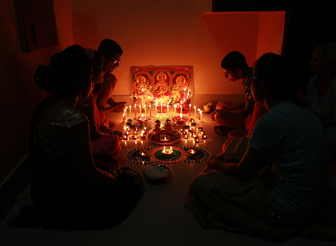 Lakshmi Puja is a Hindu occasion for the veneration of Lakshmi, the goddess of prosperity and the supreme goddess of Vaishnavism. The occasion is celebrated on the amavasya in the Vikram Samvat Hindu calendar month of Ashwayuja or Kartika, on the third day of Deepavali in most part of India.