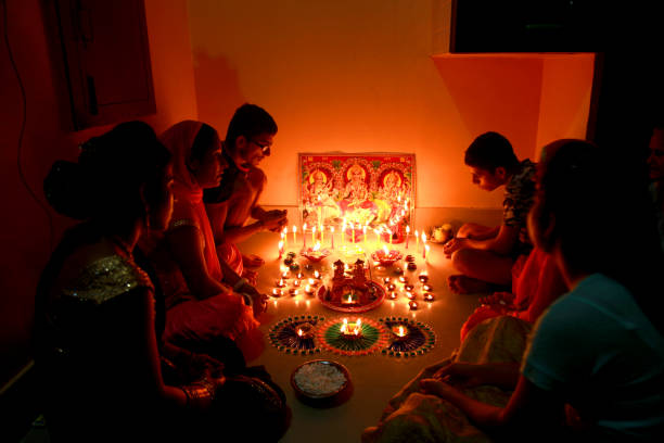 Diwali festival, Lakshmi Puja is a Hindu occasion for the veneration of Lakshmi Lakshmi Puja is a Hindu occasion for the veneration of Lakshmi, the goddess of prosperity and the supreme goddess of Vaishnavism. The occasion is celebrated on the amavasya in the Vikram Samvat Hindu calendar month of Ashwayuja or Kartika, on the third day of Deepavali in most part of India. indian goddess lakshmi stock pictures, royalty-free photos & images