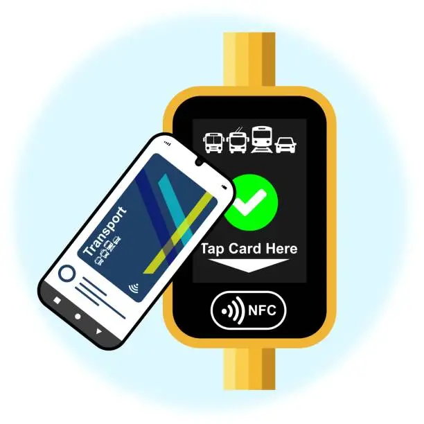 Vector illustration of Contactless Transportation Payment method from smartphone by Electronic card