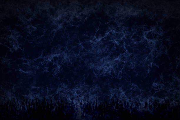 Dark blue black colored blank empty monochrome backdrop with spooky, rustic, scary halloween theme stormy midnight scene with wilderness, clouds, fog Dark blue black coloured monochrome backdrop with stormy spooky scary halloween theme midnight scene and grass at bottom edge. There is no people and no text. wispy smoke on black stock illustrations