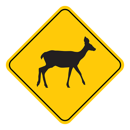 Vector illustration of a black and gold colored road sign with a deer on it.