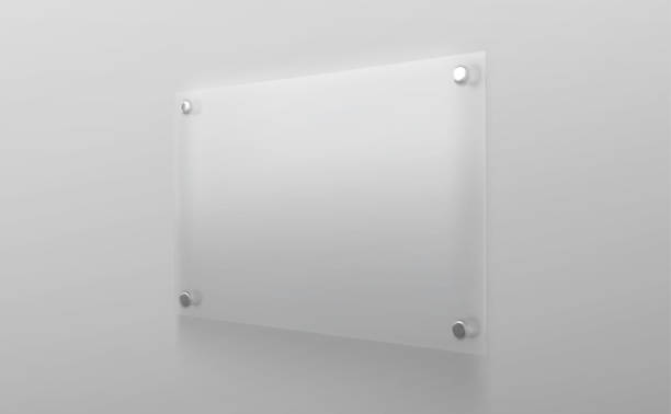 istock Transparent glass name plate plate on spacer metal holders. Clear printing board for branding.  realistic 3d vector illustration 1716334847