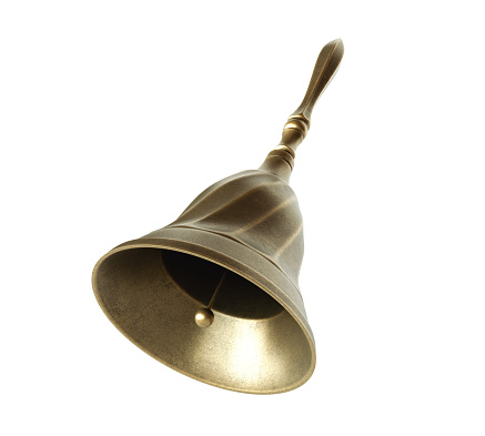 A small ornate antique service bell with a handle on an isolated white background - 3D render