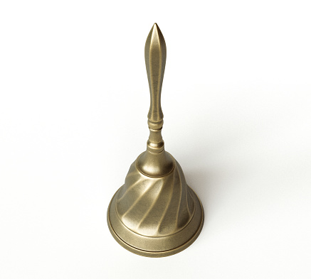 A small ornate antique service bell with a handle on an isolated white background - 3D render
