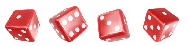 istock Playing bones of red color on a white background. Pipped dices with rounded corners.  isolated 3d realistic vector 1716346804