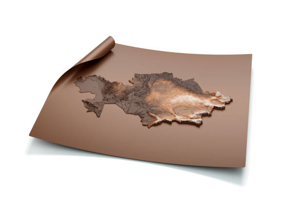 istock Map Of Kazakhstan Old Style Brown On Unrolled Map Paper Sheet On White Background 3d Illustration 1716347463