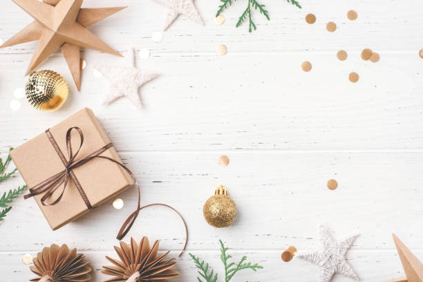 istock Festive Christmas background with gift box and Christmas decorations 1716364780