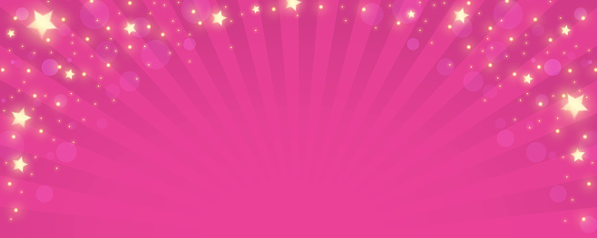 Sunburst pink background. Cartoon radial light backdrop. Retro comic pattern with rays and sparkles and stars. Vector wallpaper.