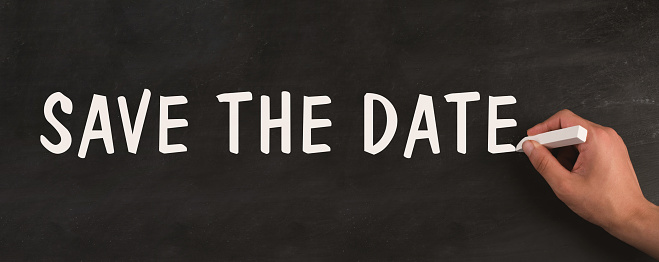 Save the date stands on a chalkboard, invitation for an appointment or event, message concept