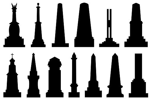 Set of different obelisks isolated on white