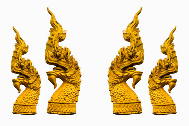 Serpent king statue or nagas head on isolated white background