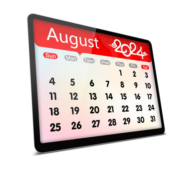 istock (Clipping path) August 2024 calendar on digital tablet isolated 1716410521
