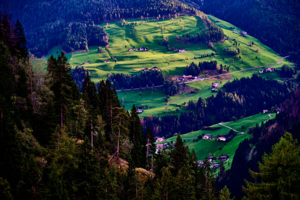 Mountain and village in the Italian Alps in Tirol
