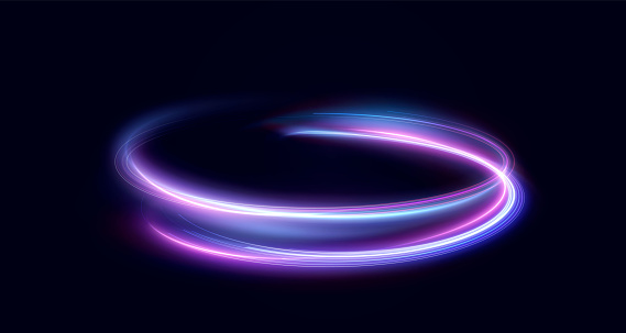 Smooth light blue line  or lens with magical light effect. Line neon in motion energy. Element for flash designs, games, apps, video footage, intros, thriller, virtual reality, advertising.