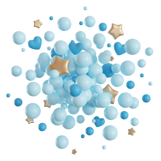 istock Blue balloons isolated on white background. It's a boy foreground. Cut out graphic design elements. Happy birthday, party, baby shower decoration. Round shape, explosion, blast, circle. 3D render. 1716460105