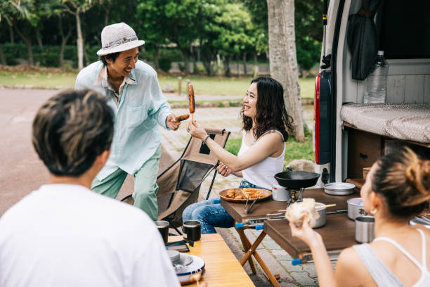 Japanese friends having a lively conversation while having lunch