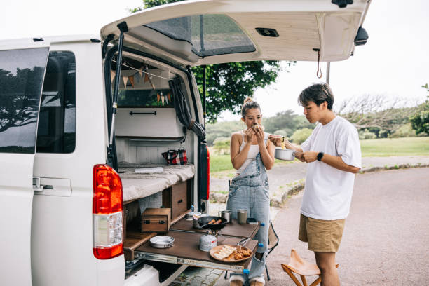 istock Japanese couple eating their vanlife dinner 1716460151