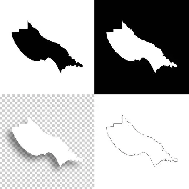 Vector illustration of Santa Cruz County, California. Maps for design. Blank, white and black backgrounds