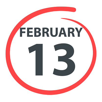 February 13. Date circled with a red color marker isolated on blank background. Vector Illustration (EPS file, well layered and grouped). Easy to edit, manipulate, resize or colorize. Vector and Jpeg file of different sizes.