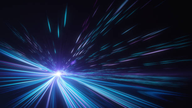 Light Trails, Long Exposure, Ultra Wide Angle - High Speed Motion - Copy Space Abstract background, perfectly usable for all kinds of topics related to speed, data transfer or technological innovation in general. bandwidth stock pictures, royalty-free photos & images