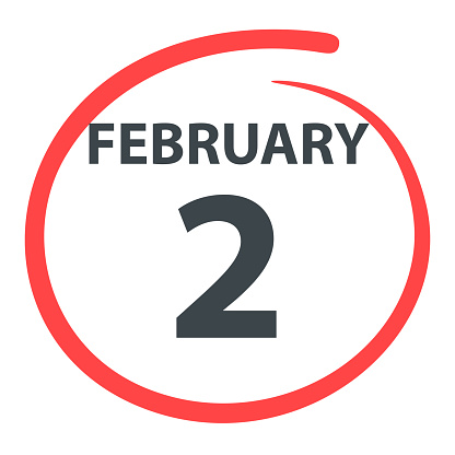 February 2. Date circled with a red color marker isolated on blank background. Vector Illustration (EPS file, well layered and grouped). Easy to edit, manipulate, resize or colorize. Vector and Jpeg file of different sizes.