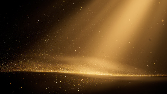 Glittering Gold Particles And Light Beams - Abstract Background - Christmas, Award, Celebration, Luxury, Glitter