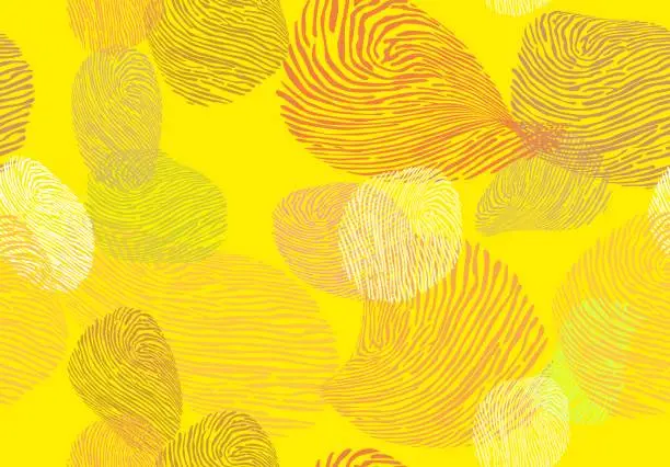 Vector illustration of abstract yellow bacground. fingerprint background. seamless pattern for fabric. multicolored finger skin marks on a light yellow background.