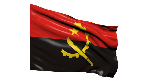 istock Angola flag fluttering in the wind on white background. 1716509110