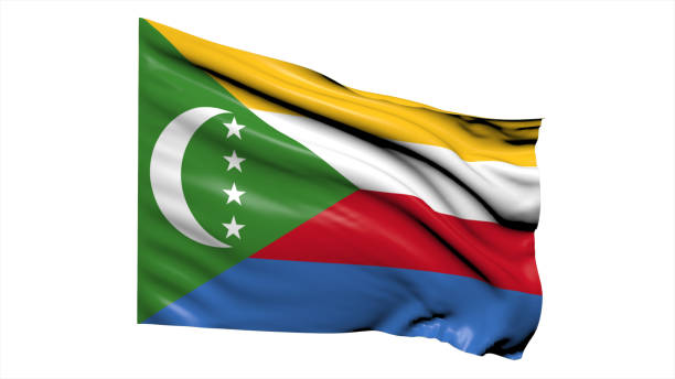 3d illustration flag of Comoros. Comoros flag waving isolated on white background with clipping path. flag frame with empty space for your text.