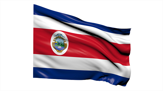 3d illustration flag of Costa Rica. Costa Rica flag waving isolated on white background with clipping path. flag frame with empty space for your text.