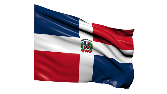 3d illustration flag of Dominican Republic. Dominican Republic flag waving isolated on white background with clipping path. flag frame with empty space for your text.