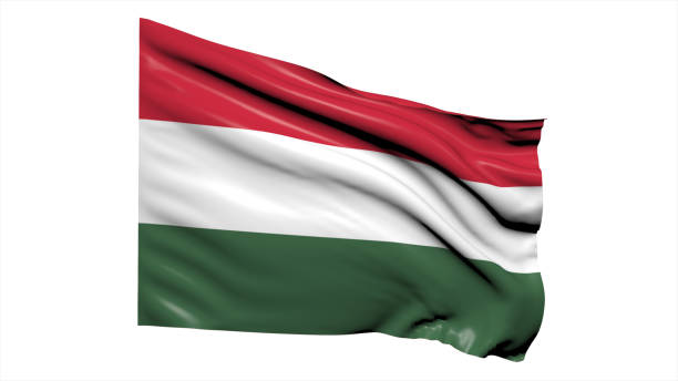 bandiera dell'ungheria che sventola nel vento su sfondo bianco. - hungarian flag foto e immagini stock