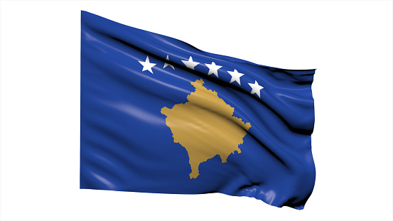 3d illustration flag of Kosovo. Kosovo flag waving isolated on white background with clipping path. flag frame with empty space for your text.