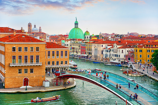 Constitution Bridge and Grand Canal in Venice, Italy. Composite photo