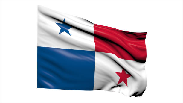 Panama flag fluttering in the wind on white background. 3d illustration flag of Panama. Panama flag waving isolated on white background with clipping path. flag frame with empty space for your text. 3d panama flag stock pictures, royalty-free photos & images
