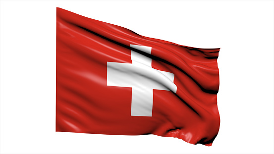 3d illustration flag of Switzerland. Switzerland flag waving isolated on white background with clipping path. flag frame with empty space for your text.