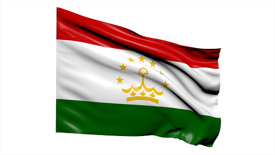 3d illustration flag of Tajikistan. Tajikistan flag waving isolated on white background with clipping path. flag frame with empty space for your text.