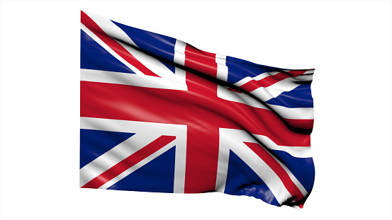 3d illustration flag of United Kingdom. United Kingdom flag waving isolated on white background with clipping path. flag frame with empty space for your text.