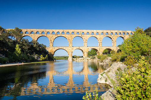 The Pont du Gard over river Gardon in France is the highest of all Roman aqueduct bridges. UNESCO's list of World Heritage site