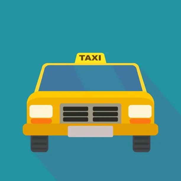 Vector illustration of Yellow taxi front view (flat design)