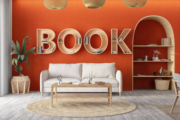 istock Cozy Room with a Book Shaped Letter Bookshelf 1716526055