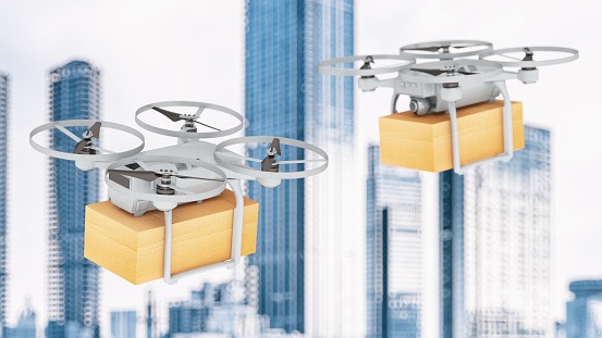 Drone Delivery Concept. 3D Render