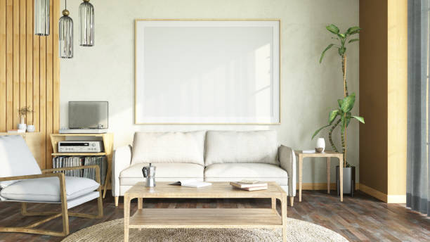 istock Cozy Living Room with a Empty Mockup Picture Frame 1716530481
