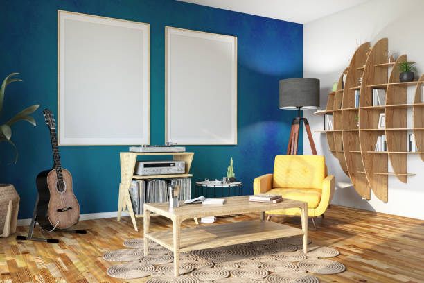 Two Mockup Picture Frames on Cozy Room's Green Blue Wall