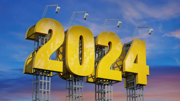 istock Yellow 2024 Billboard Road Sign Under Spotlights 1716536003