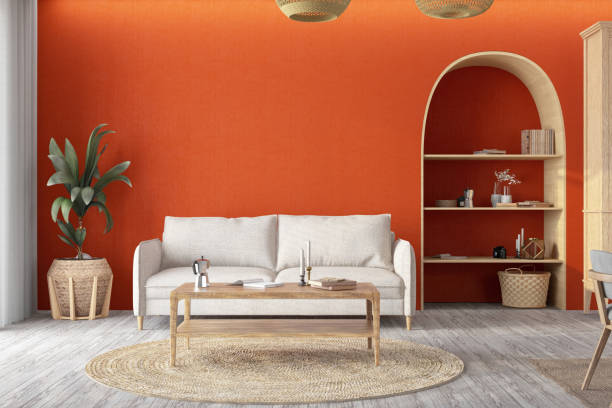 istock Orange Living Room with a Sofa and Coffee Table 1716540890