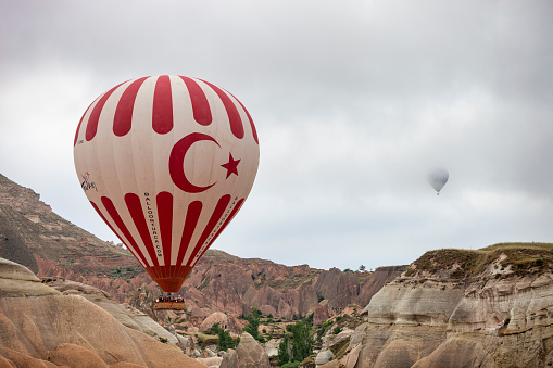 Turkey, Cappadocia, Goreme Valley: - 06/14/2011 Ballooning in the morning over the Goreme Valley.